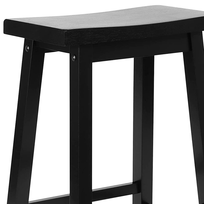 PJ Wood Classic Saddle Seat Kitchen Counter Stools (Set of 4), Counter Stool (24” Seat Height), Black