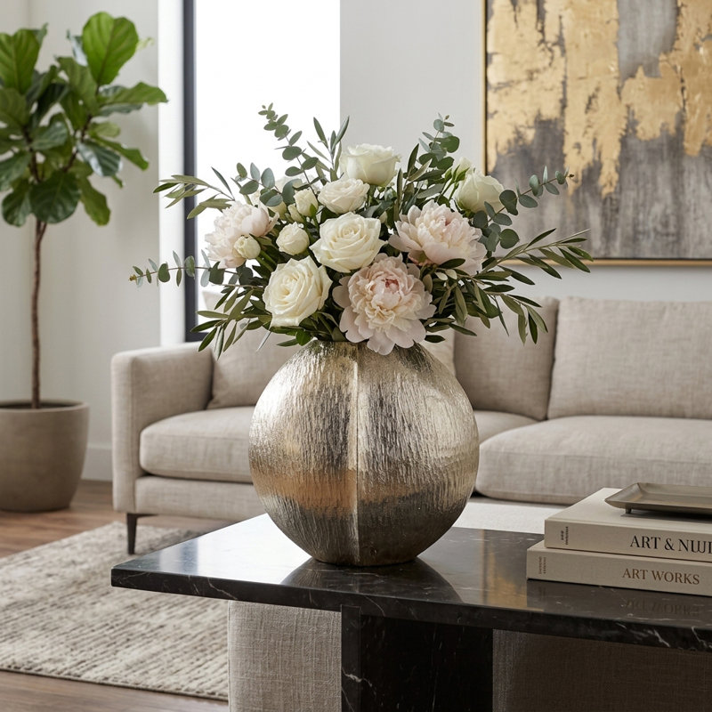 Modern Glam Metal Aluminum Vase and Sculptural Design - Tall for Home, Office, Bedroom or Living Room Decor, 10"