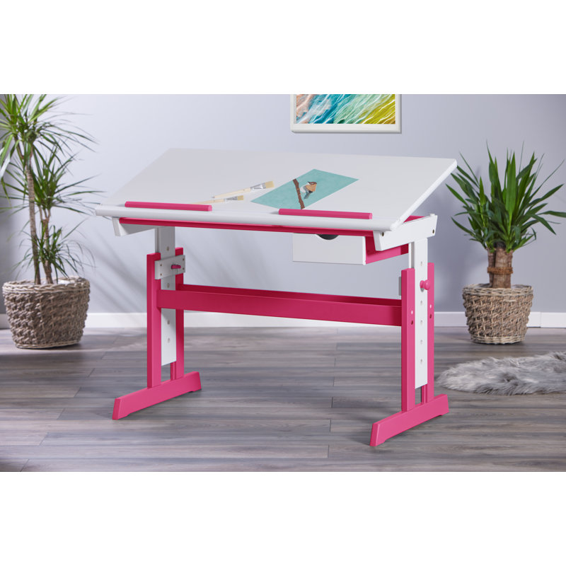 Kinderschreibtisch Simon – Höhenverstellbar, White/Pink