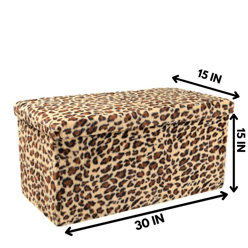 Go-Poufs Knock-Down Rectangular Faux Fur Storage Ottoman |30"x15"x15", Leopard 