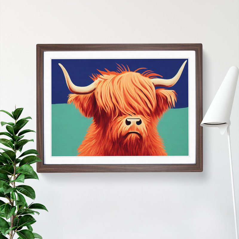 Highland Cow - Single Picture Frame Print, 46cm H x 64cm W x 2cm D, Walnut
