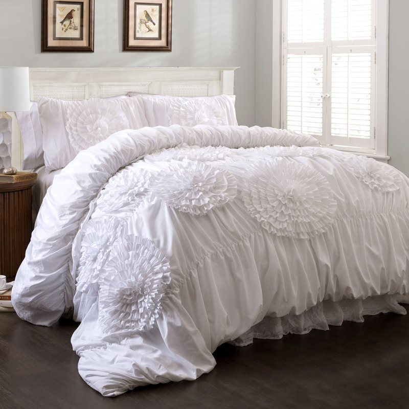 Serena Microfiber Traditional Comforter Set, White, Queen Comforter + 2 Standard Shams