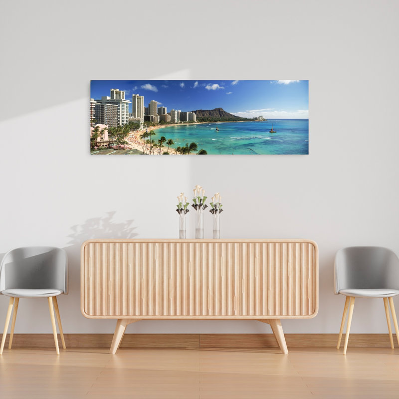 Buildings Along The Coastline Diamond Head Waikiki Beach Oahu Honolulu Hawaii USA by Chad Ehlers - Wrapped Canvas Panoramic Print