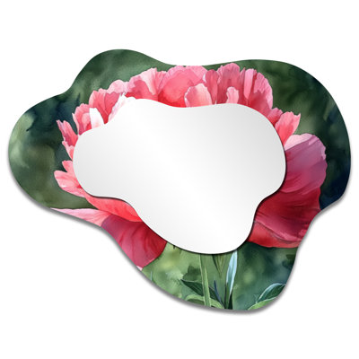 Pivoine d'été en pleine floraison I - miroir asymétrique irrégulier pivoine, miroir mural moderne, imprimé sur métal