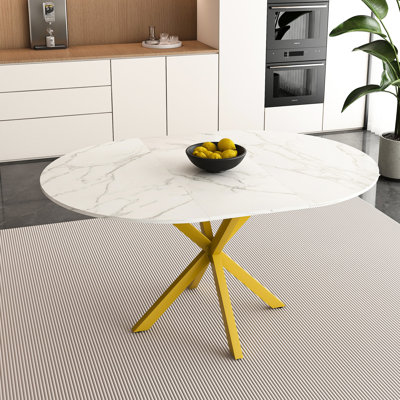 Table de salle à manger élégante et moderne, base en X en acier au carbone, plateau de table en marbre veiné, longueur réglable, idéale pour les cuisines, table blanche et en fer avec pales extensibles, support, surface, s'intègre parfaitement