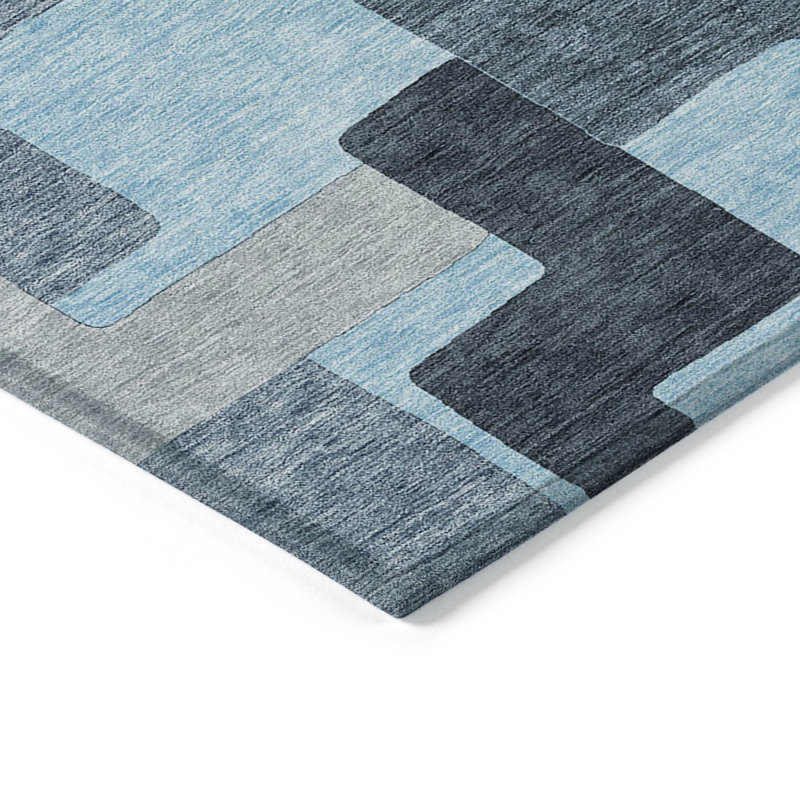 Sky Blue Geometric Synthetic Round 8 ft Rug