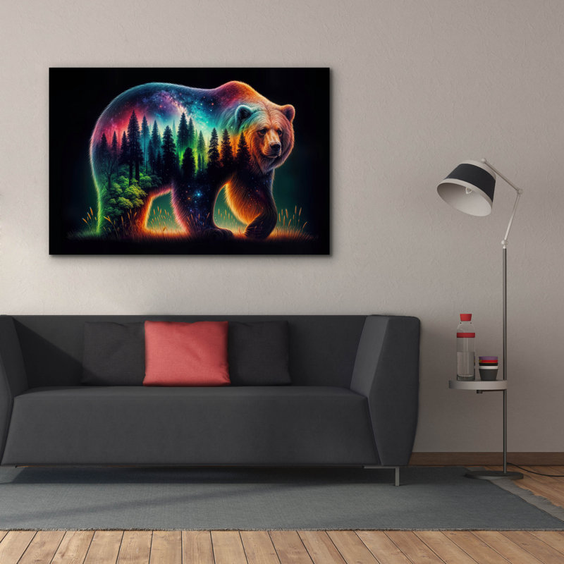  «Vibrant Bear 4» par Rey Klimt, art mural sur toile, 60 po x 40 po