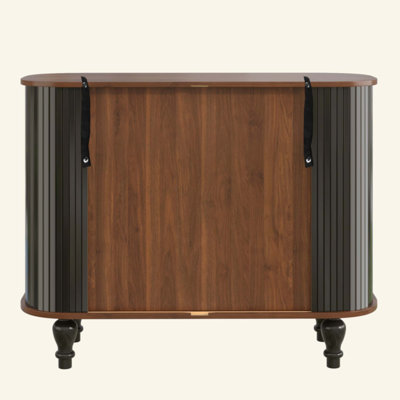 Armoire bar cannelée pour boissons alcoolisées et café avec 6 casiers à vin et 3 porte-verres, armoire de style Mid-Century moderne avec un grand tiroir de rangement, 4 espaces de rangement cachés sur le côté