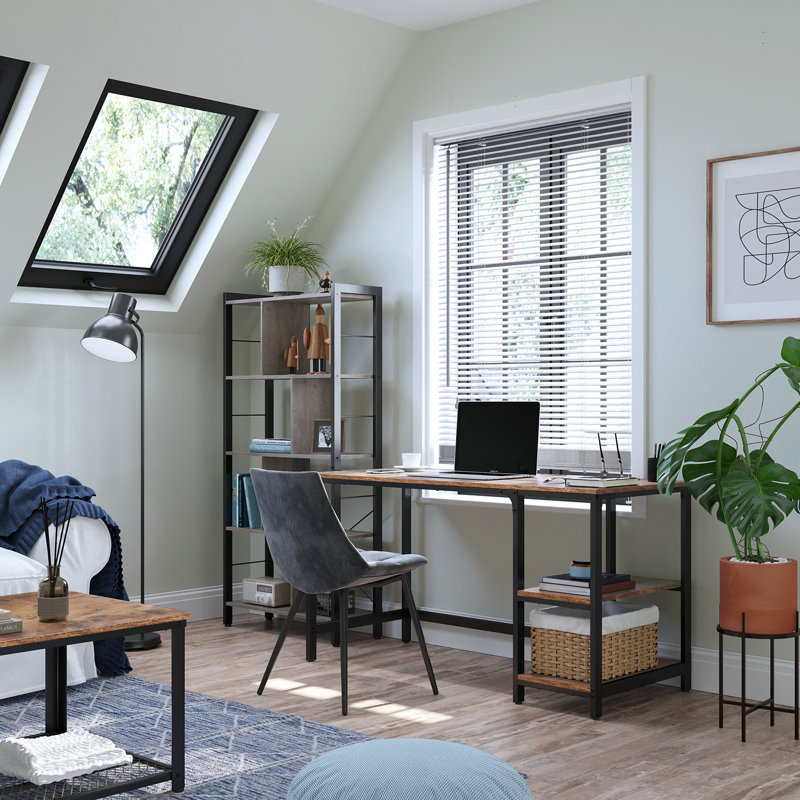 Vaillancourt Writing Desk, Rustic Brown, 75cm H x 120cm W x 60cm D, Black