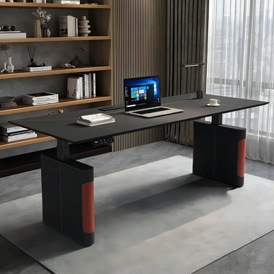 55.12"Black leather saddle height-adjustable desk