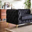 Velours noir: 3 places + 2 avec structure solide, pieds en métal et 4 coussins confortables. Pour un salon ou un bureau sophistiqué. Sièges en mousse Spring Spring