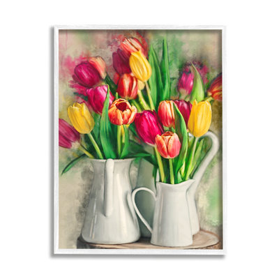 Assortiments de tulipes colorées dans des pichets de ferme par Ziwei Li - Peinture
