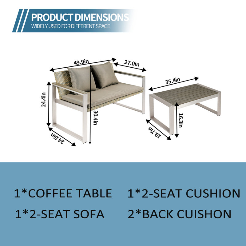 Canapé double en aluminium tissé en aluminium, Kaki