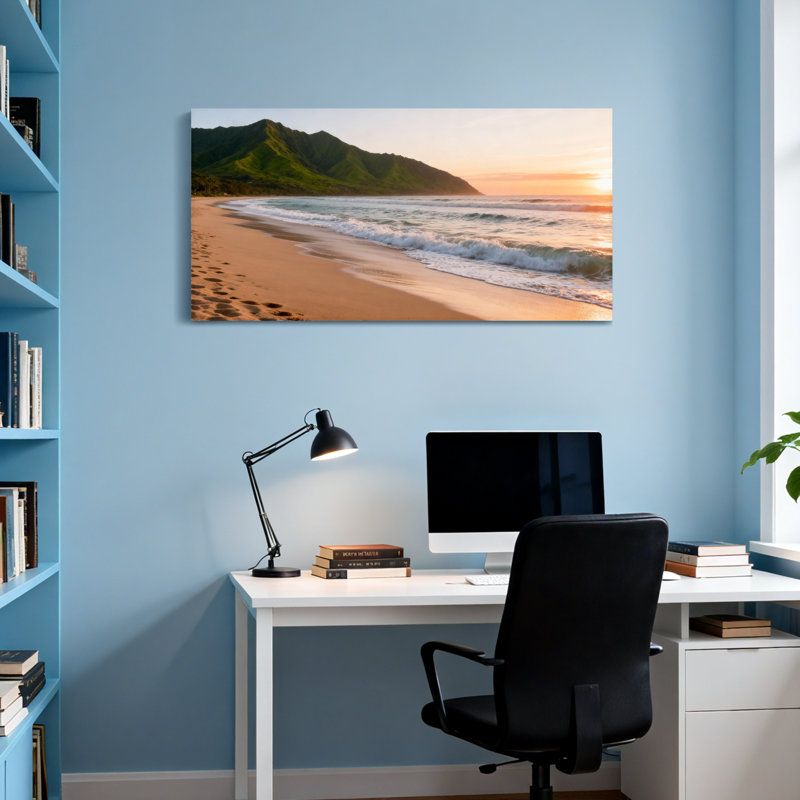 Paysage et nature Coucher de soleil Plage Vagues Ciel de montagne Empreintes de sable Océan, H 16 po x l 32 po