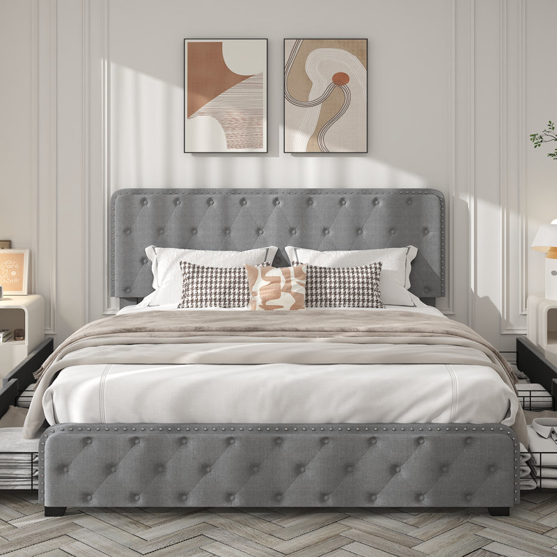 Grand lit avec rangement, Gris clair