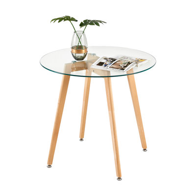 Placerville Round Glass Top with Solid Wood Base Dining Table