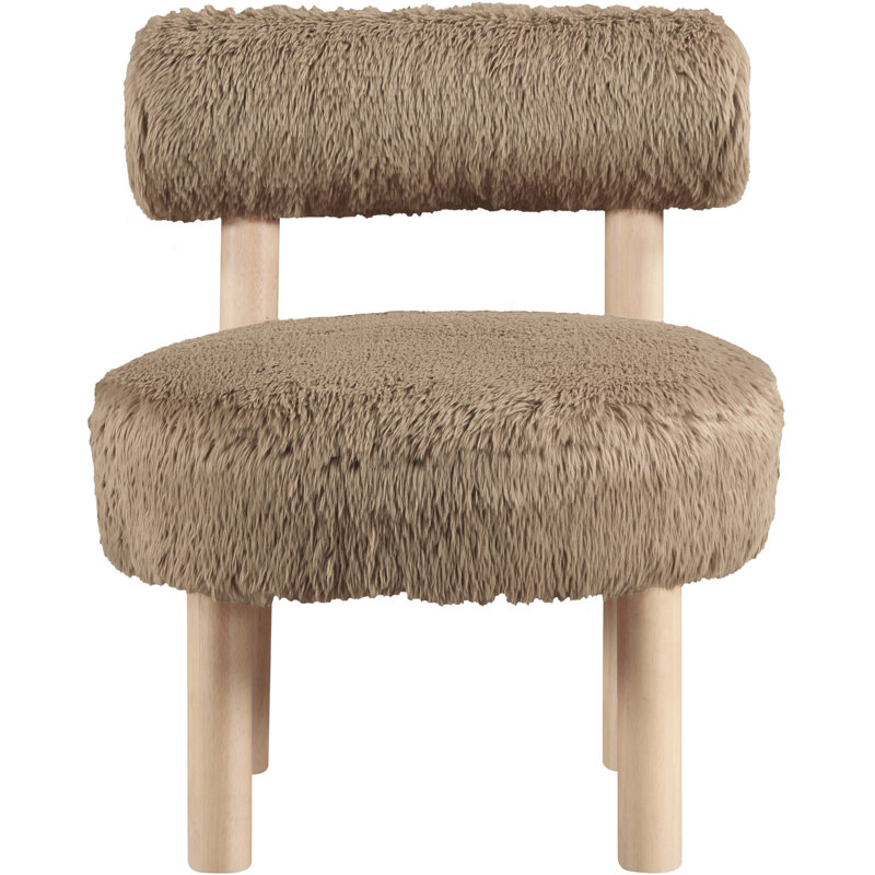 Fauteuil d'appoint rembourré Ambre, Tissu peau de vache brun clair végétalien, Naturel
