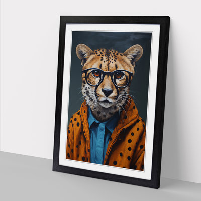 Cheetah With Glasses - Single Picture Frame Print on Wood