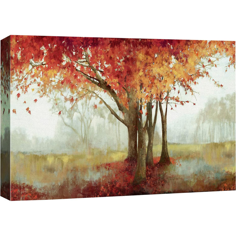 «Autumn Autumn Maple Tree Forest Red Leaves Nature Landscape», reproduction d'art sur toile
