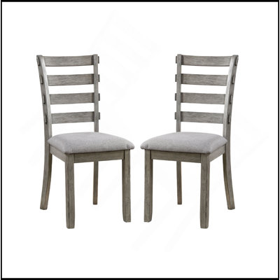 Gray Color Dining Chairs Padded Seat Set Of 2Pc Side Chair Ladder Back Kitchen Dining Room Wire-Brushed Finish