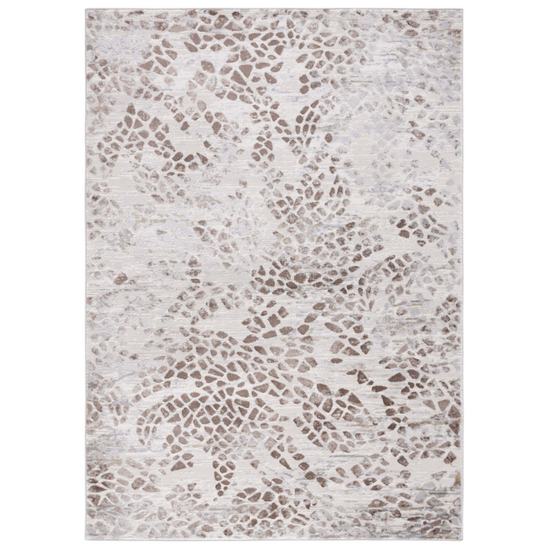 Ivory and Beige Hand-Knotted Synthetic Area Rug