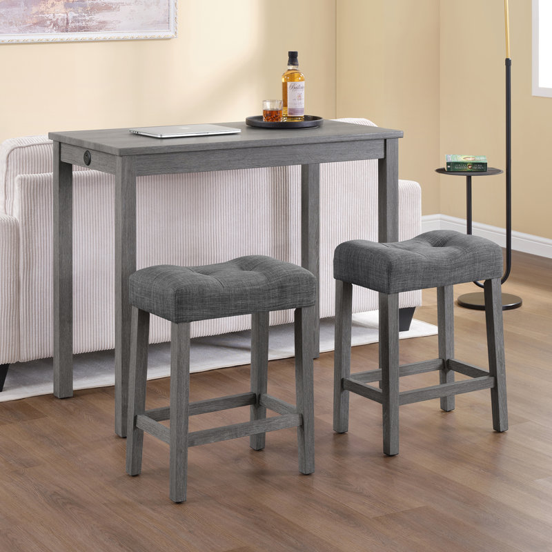 41.5" Wide 3-Piece Modern Counter Height Pub Table Set With USB Port Backless Stools, Gray