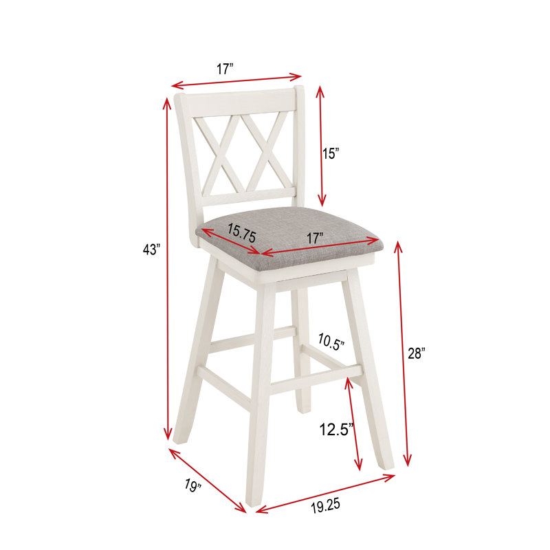 Renetta Swivel Upholstered Counter Stool, Cream/White, Bar Stool (29” Seat Height), Gray 100% Polyester