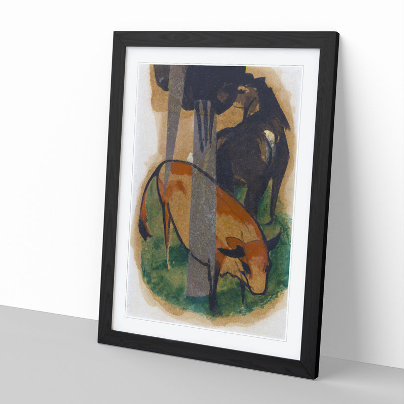 Horse and Cattle by Franz Marc - Picture Frame Painting, 36cm H x 27cm W x 2cm D, Black Framed