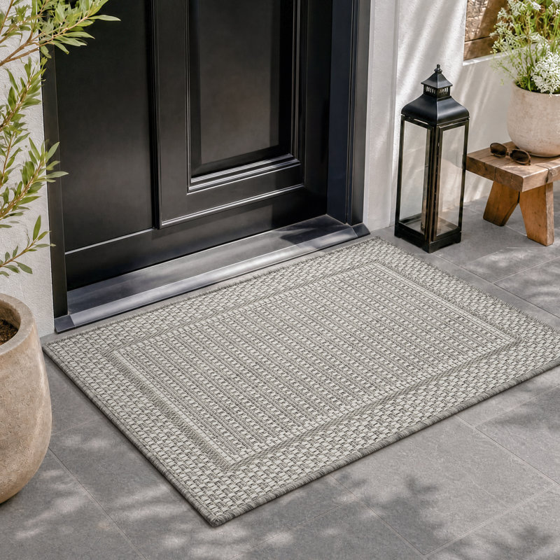 Tapis intérieur/extérieur géométrique gris/blanc résistant aux UV, Rectangulaire 2 pi x 3 pi