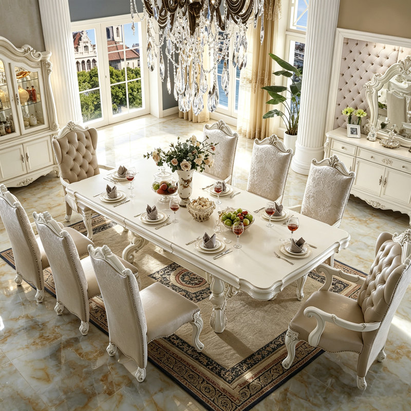 Table de salle à manger classique traditionnelle Versailles 84 po – Pied central en peuplier sculpté avec pieds en volute surdimensionnés, plusieurs styles et finitions disponibles – Table unique de style palais royal pour salle à manger formelle
