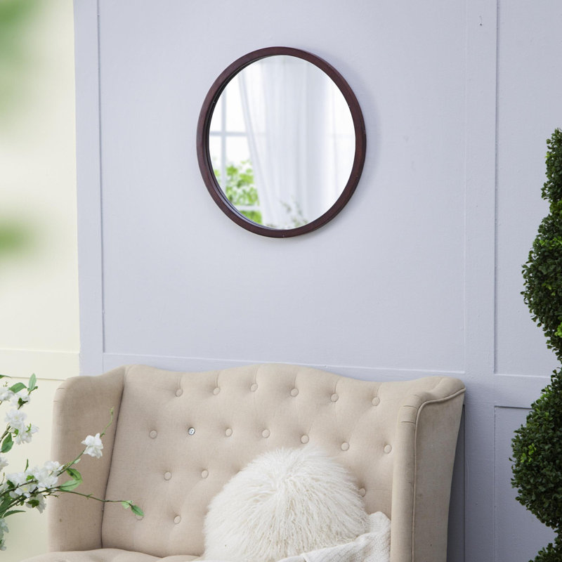 Miroir mural circulaire avec cadre en bois, Brun foncé