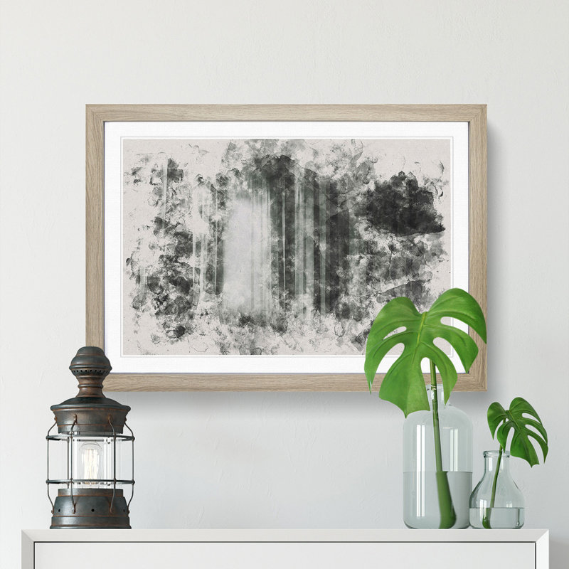 Twilight Forest Watercolour - Picture Frame Graphic Art, 33cm H x 45cm W x 2cm D, Oak