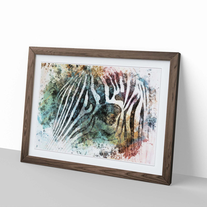 Portrait of a Zebra in Abstract - Picture Frame Painting Print, Walnut, 35cm H x 50cm W x 2cm D