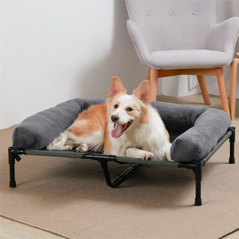 Lit de camp avec traversin rembourré amovible, Grand (H 11 po x l 35,5 po x P 28 po), Gris clair