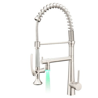Kitchen Faucet In Brushed Nickel With Heavy Duty Commercial Style, Single Handle Pre-Rinse Spring And Unique Design Style Pull Down , Matte Black Finish Solid Brass Construction