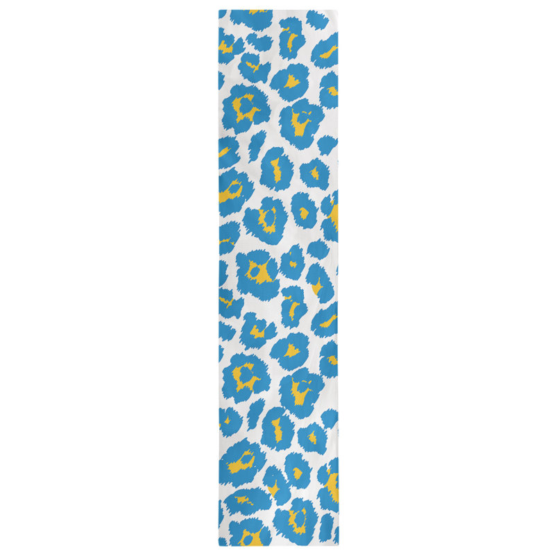 Chemin de table à imprimé animalier, 72 po x 16 po, Blanc / Bleu clair / Jaune