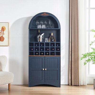 Armoire à vin arquée en bois avec support à vin amovible et bibliothèque pour boissons