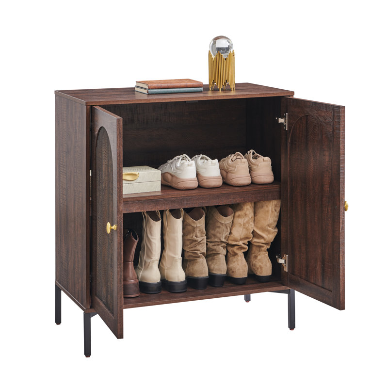 Armoire à chaussures arquée cannelée moderne avec rangement, armoire à chaussures en bois de 34 po de hauteur avec tablettes réglables