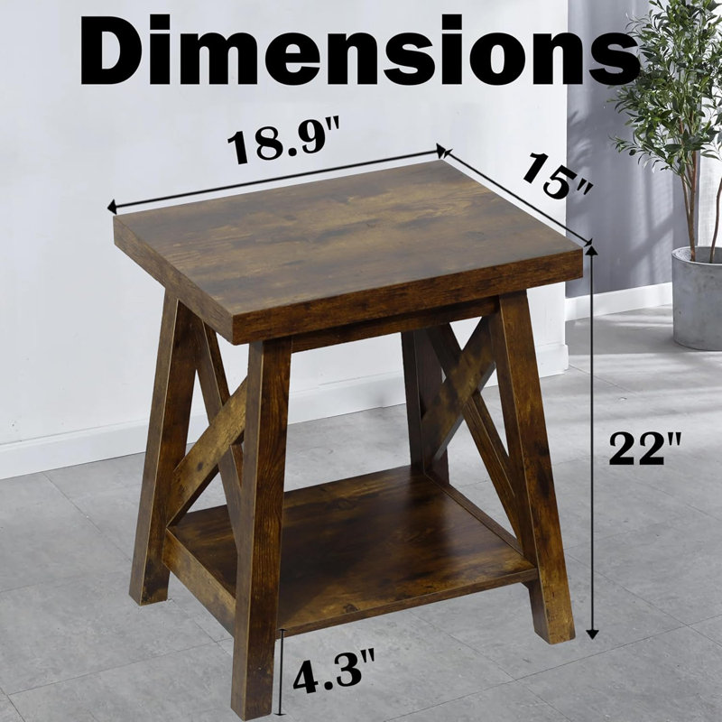 Table de bout noire, table d'appoint en bois à deux niveaux, table d'appoint moderne pour le salon, table d'appoint de style maison de campagne