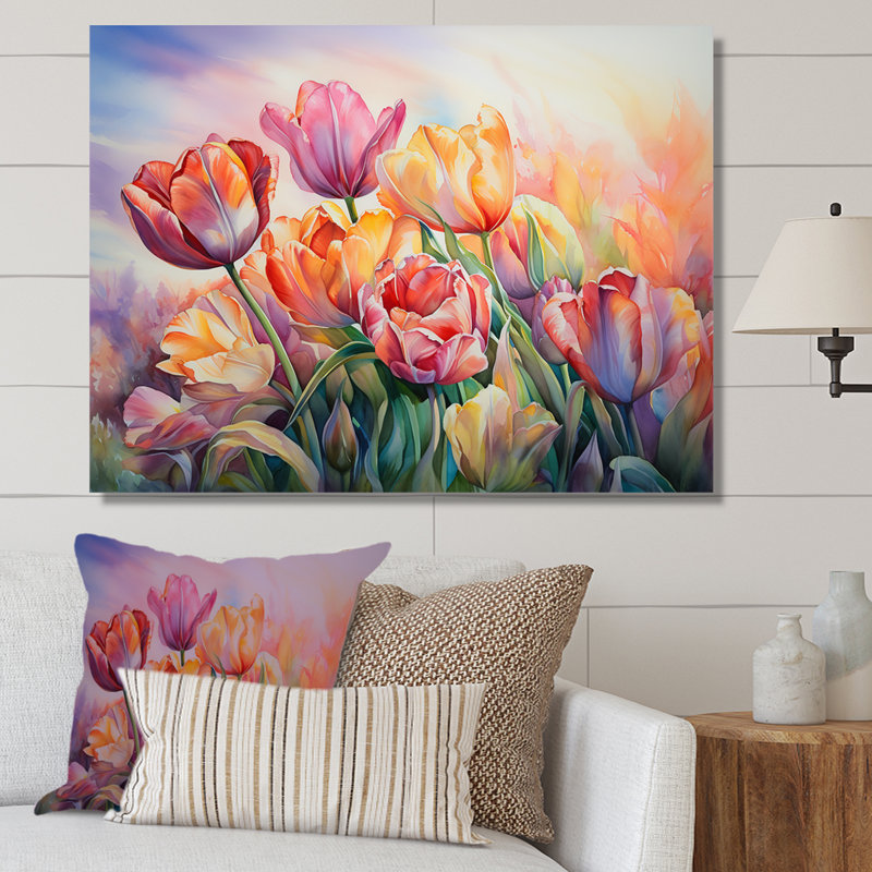Tulipes au coucher du soleil II sur toile, H 16 po x l 32 po x P 1 po, Toile tendue