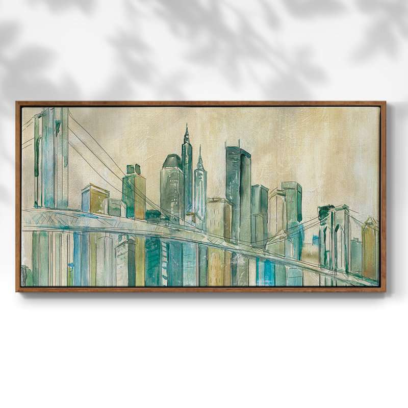 New York, toile tendue avec châssis, prête à être accrochée, H 25 po x l 49 po, Noyer