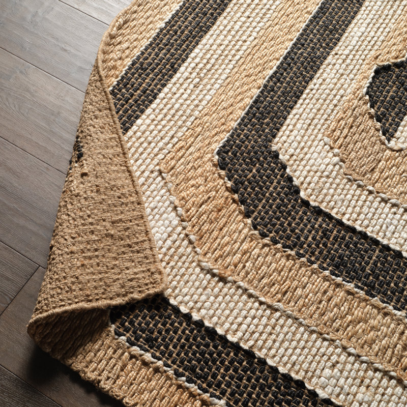 Jaipur Living Ushari SOS02 Handwoven Geometric Tan/Black Area Rug (7'9inX9'9in), Rectangle 7'9" x 9'9"