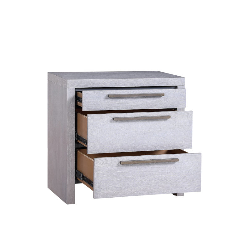 Table de chevet à 3 tiroirs Belisario en chêne blanc