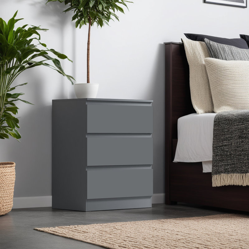 Carlton 3 Drawer Chest Of Drawers: 60cm Wide. Matt Finish. Scratch Resistant. Handleless Design., Grey