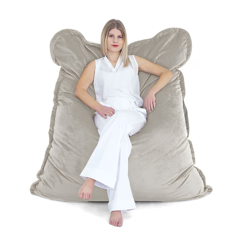Extra Large Velvet Rectangular Bean Bag Cover - 70" X 27.5"- Ivory, Ivory Polyester