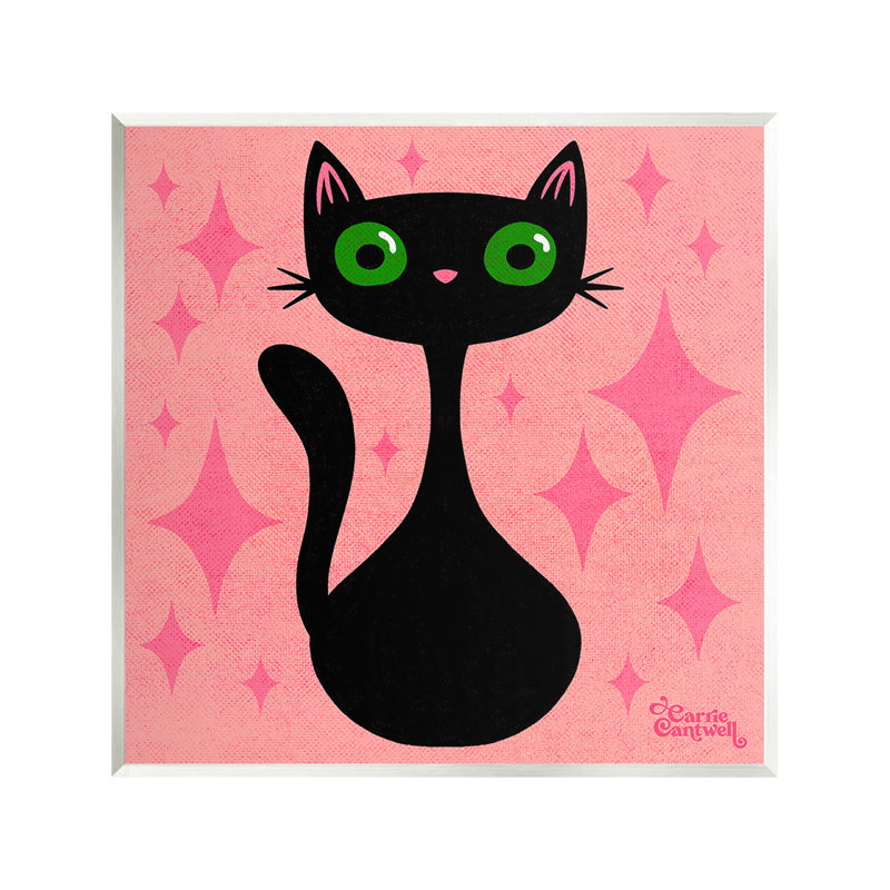 Chat avec des diamants roses, art mural par Carrie Cantwell, Bois sans cadre, H 12 po x l 12 po x P 0,5 po