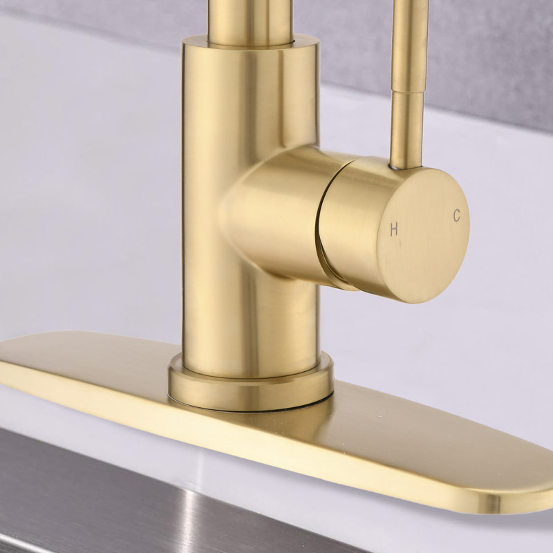 Stainless Steel Brushed Gold Kitchen Faucet, Spot , Pause Button, 1.8Gpm Flow Rate, 8.66" Spout Reach, Gorgeous Pull Down Faucet In Gold, Steel, Max To Rust And Fingerprints, Fashionable Look