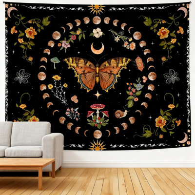 Tapisserie florale botanique avec motif papillon et lune pour la décoration de chambre