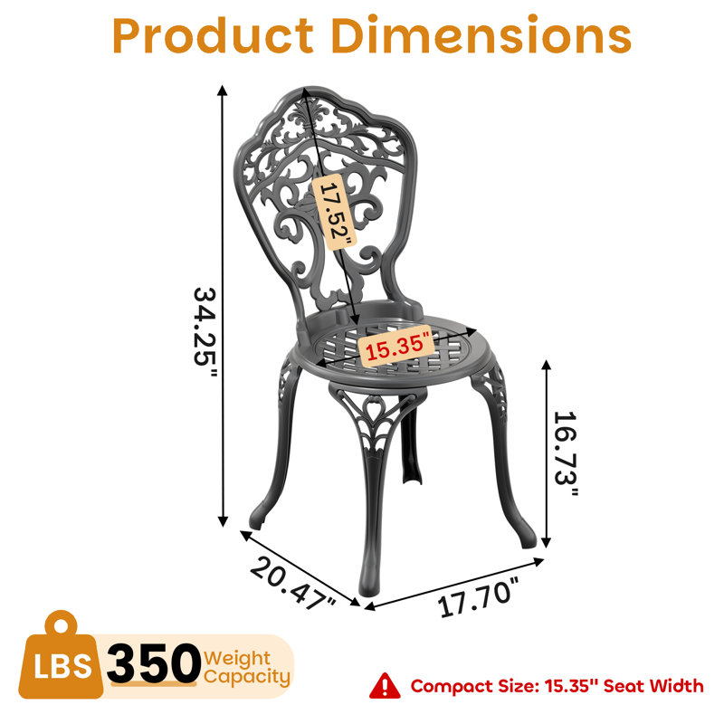 Black Outdoor Aluminum Rectangle Dining Set,Compact Size Chair (Seat Width:15.35"), Umbrella Hole, Weather-Resistant, 6