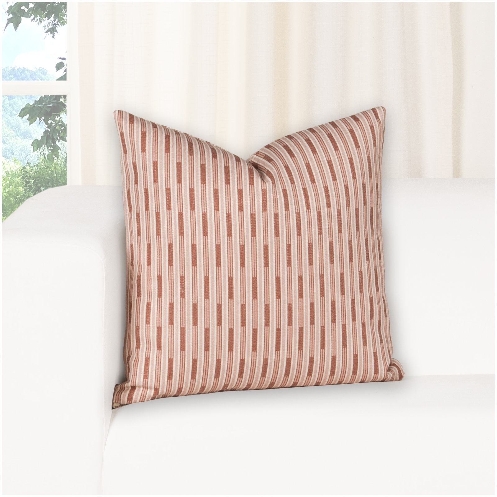 Benton Stripe Accent Pillow, Feather, Red, Square 22"